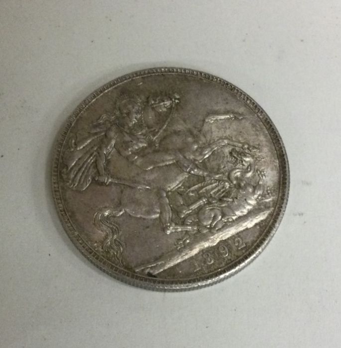 An 1892 silver Crown. (Coin). Est. £10 - £20. - Image 2 of 2