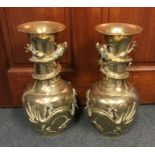 A large pair of heavy brass Chinese vases. Approx.