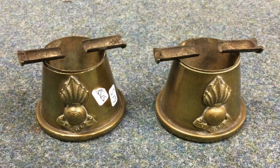 TRENCH ART: A pair of unusual brass mounted ashtra