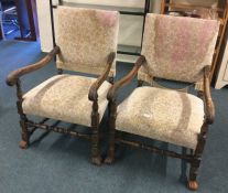 A pair of oak hall chairs. Est. £10 - £20.