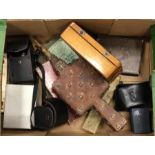 A box containing old bellows, cameras etc. Est. £1