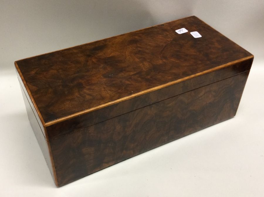 An Antique burr walnut hinged top trinket box etc.