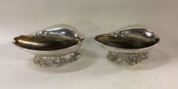 A pair of Victorian silver naturalistic salts in t