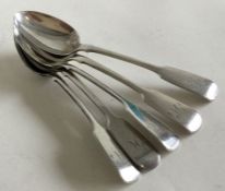 A set of five silver fiddle pattern teaspoons. Lon