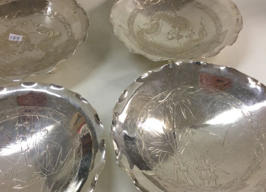 A good set of four Chinese silver dishes on feet. - Image 2 of 2