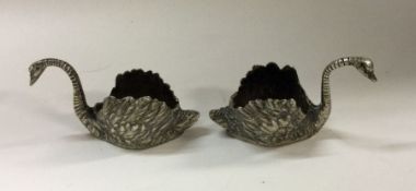 A novelty pair of silver salts in the form of swan