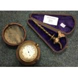 A leather cased thermometer etc.