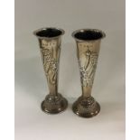 A pair of Victorian chased silver vases. Birmingha