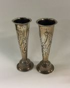 A pair of Victorian chased silver vases. Birmingha