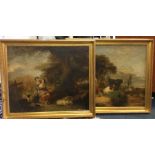 A pair of large gilt framed oil paintings.