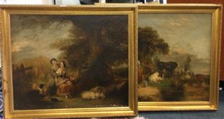 A pair of large gilt framed oil paintings.