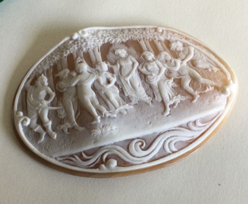 A large oval unframed shell cameo depicting figure