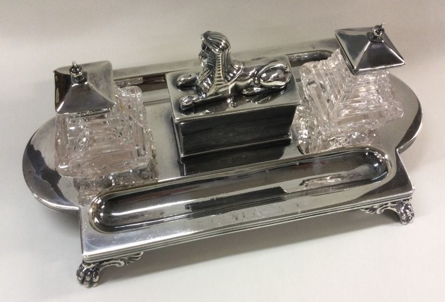 A rare silver mounted glass inkstand depicting an - Image 2 of 2