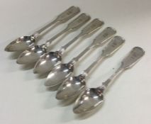 A heavy set of six Continental silver fiddle and t