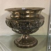 A good Indian silver pedestal bowl on spreading fo