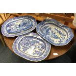 Large blue and white meat plates.