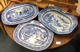 Large blue and white meat plates.