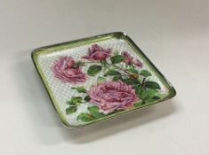 A heavy silver and enamelled dish. Approx. 99 gram