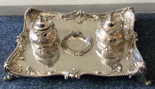 A good quality Victorian silver inkstand of large