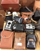 A collection of old cameras.