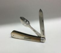 An unusual travelling spoon and knife with silver