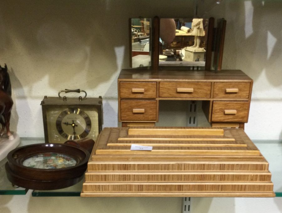 A wooden jewellery box etc.