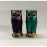 DAVID ANDERSEN: A pair of silver and enamelled owl