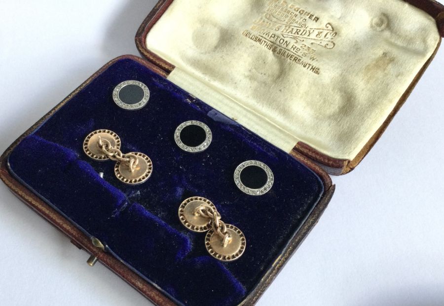 A good set of French onyx and diamond cufflinks of - Image 2 of 2