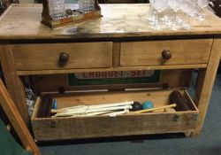 A pine two drawer dresser base.