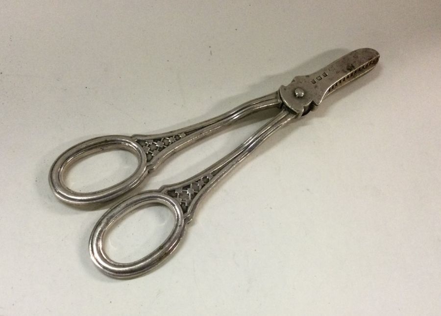 A pair of heavy cast silver grape scissors. Birmin