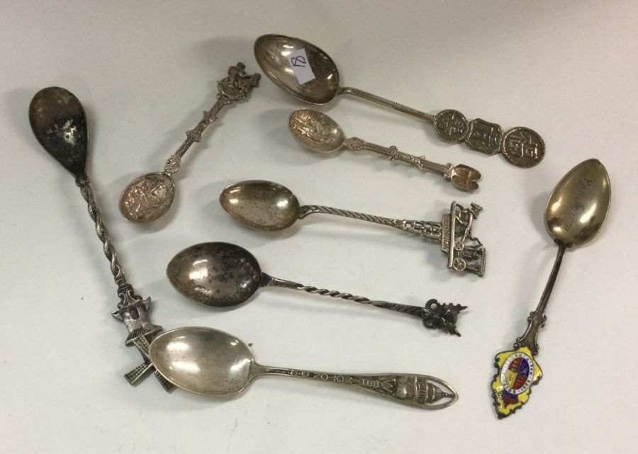 A collection of Continental silver souvenir spoons