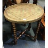 A brass and oak games table.