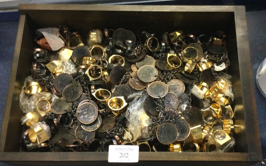 A collection of gilt rings and bracelets.