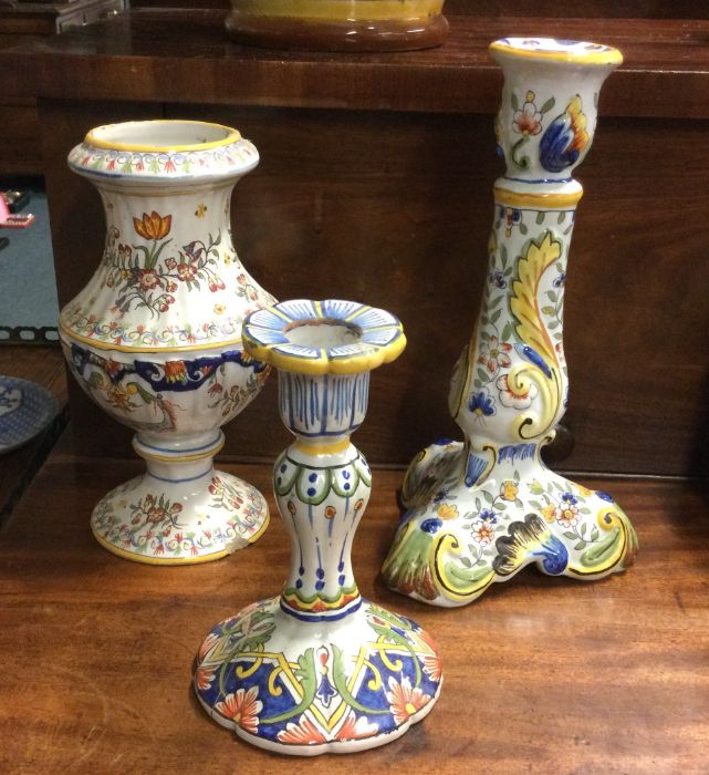 A collection of Quimper ware pottery.