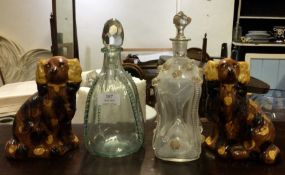 A pair of Staffordshire dogs, decanters etc.