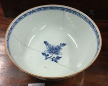A large blue and white Chinese bowl.