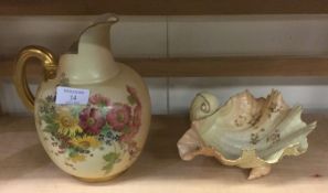 A Royal Worcester ewer together with a shell dish.