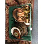 A box containing brass and plated ware.