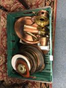 A box containing brass and plated ware.