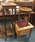 Two occasional tables, together with a commode.