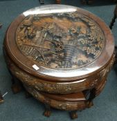 A good Oriental nest of five tables with glass top