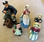 Five Royal Doulton figures.