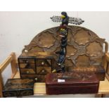 Inlaid jewellery boxes, wooden tray etc.