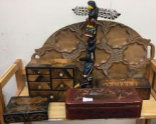 Inlaid jewellery boxes, wooden tray etc.