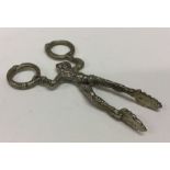 A heavy Continental silver pair of ice tongs in th