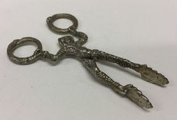 A heavy Continental silver pair of ice tongs in th