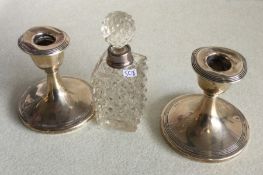 A pair of silver mounted candlesticks etc. Est. £1