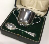 A good boxed silver two piece christening set. Lon