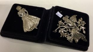 Two heavy silver brooches. Approx. 52 grams. Est.