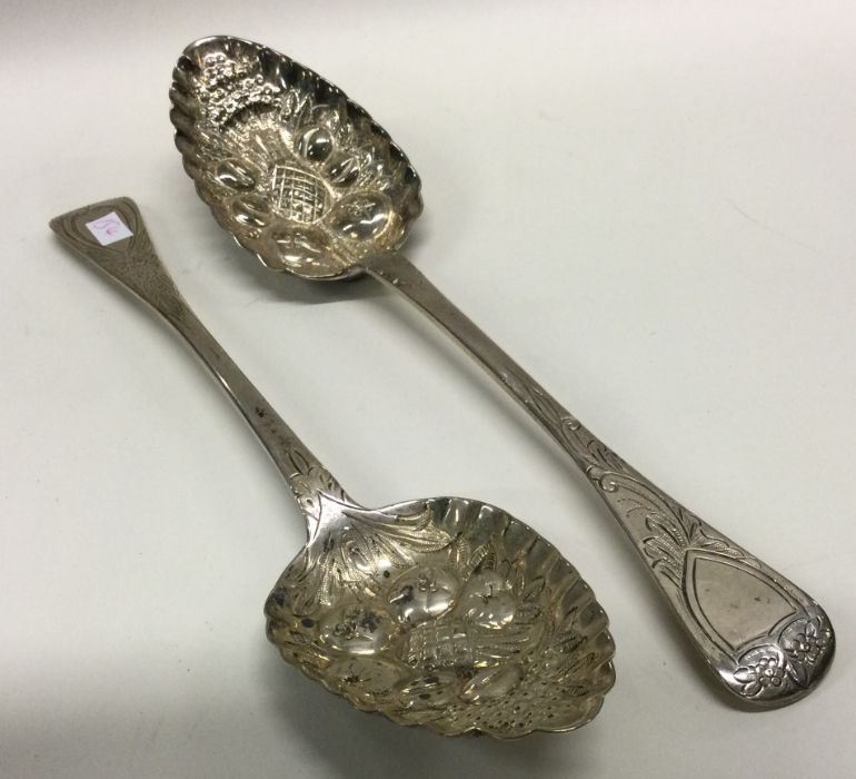 A heavy George III pair of silver berry / fruit sp